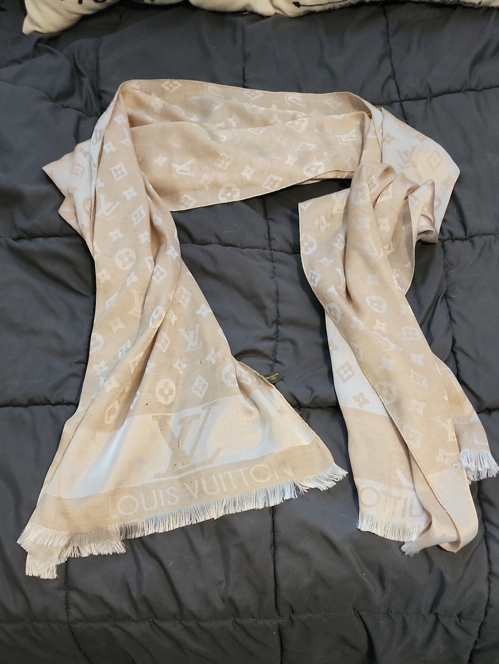 Louis Vuitton Beige & Ivory Monogram Silk Blend Shawl